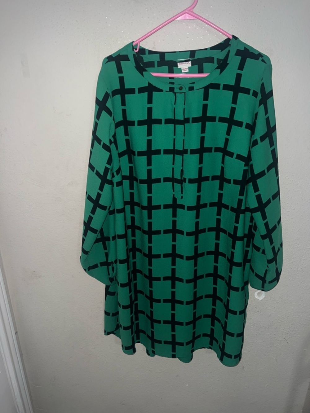 Merona Green and Black Geometric Long Sleeve Tunic